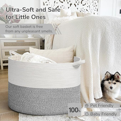 INDRESSME 115L Extra Large Blanket Basket, Soft Cotton Rope Storage Basket - Image 5