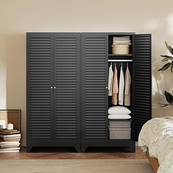 Letaya Armoire Wardrobe Closet, Hanging Rod Clothing Storage Cabinets - Image 7