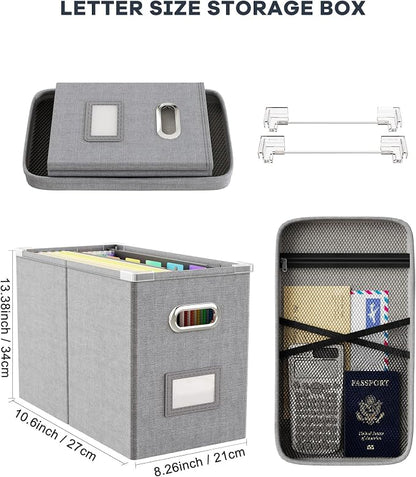 Hanging Filing File Box with Mesh Pocket, File Organizer Box with Lid, - Image 2