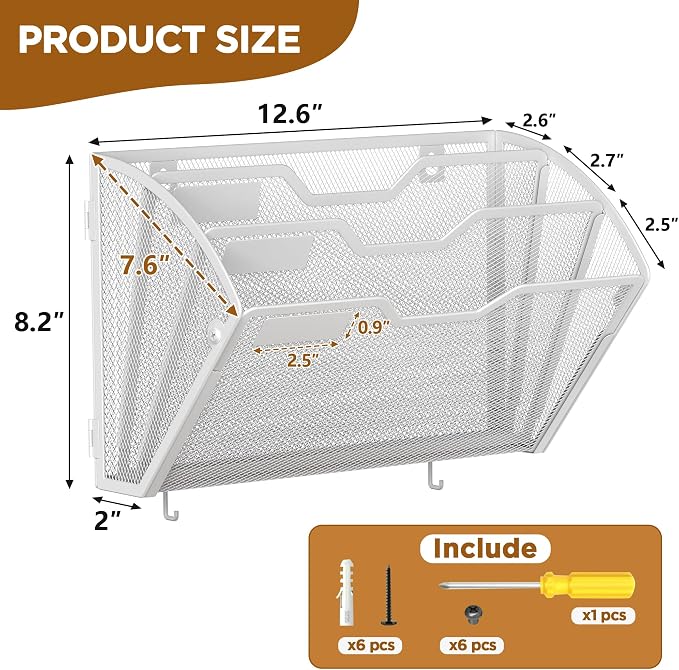 Docnest 3 Pack 3 Tier Mesh Wall File Holders - Image 2