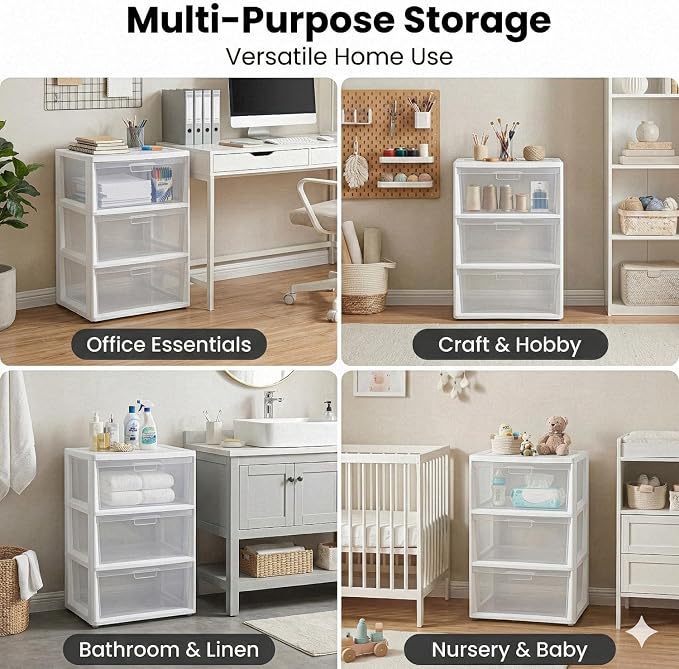 3 Drawer Storage Organizer, 3-Tier Wide Clear Plastic Drawer Storage - Image 6