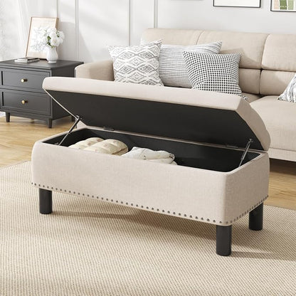 Furniliving Large Storage Ottoman, Wood Frame, Linen Fabric, 285 Lbs Capacity - Image 7