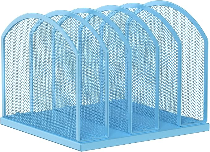 5-Section Vertical Desktop Organizer, 5-Section Mesh File Folder Stand Sorter by Gawerk
