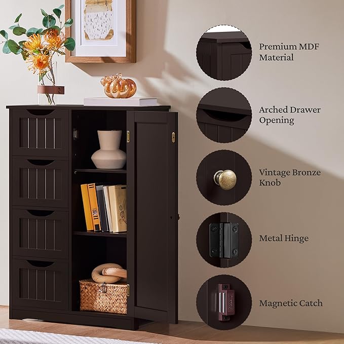 Yaheetech Wooden Bathroom Floor Cabinet, Side Storage Organizer Cabinet - Image 6