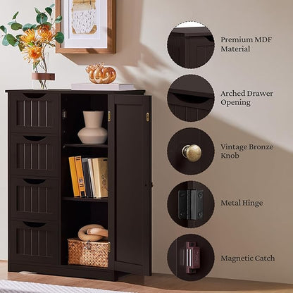 Yaheetech Wooden Bathroom Floor Cabinet, Side Storage Organizer Cabinet - Image 6