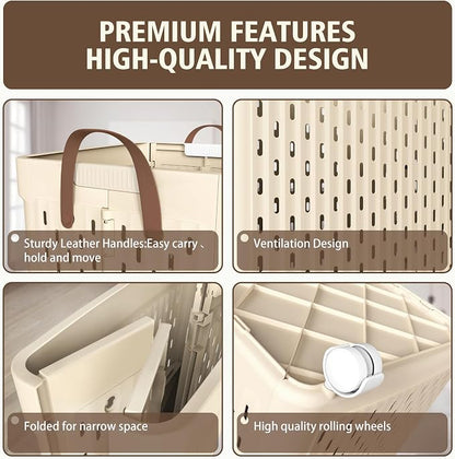 UAK Laundry Basket with Wheels, Collapsible Plastic Laundry Hamper with Handle - Image 4
