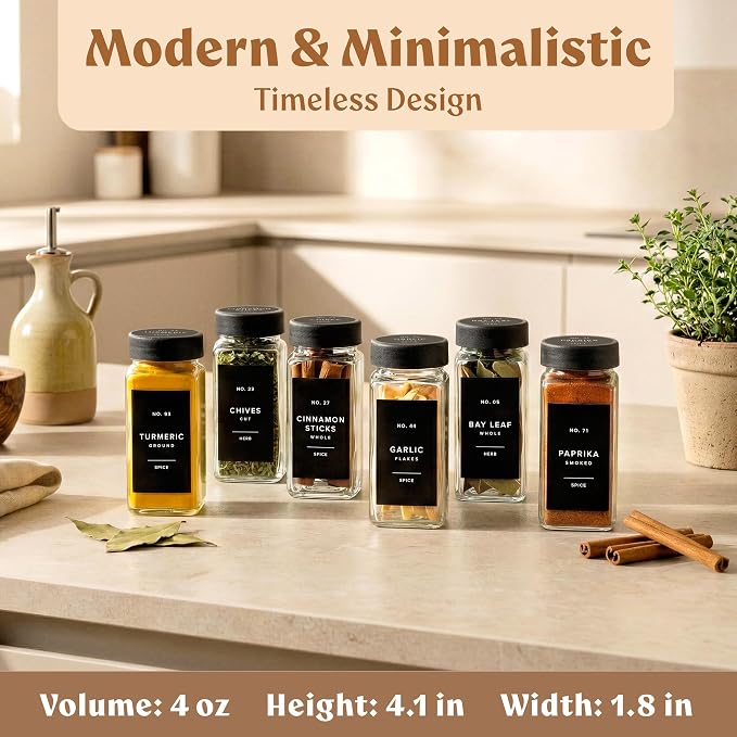 EDELHAUS Glass Spice Jars with Labels Spice Containers with 240 Labels - Image 2