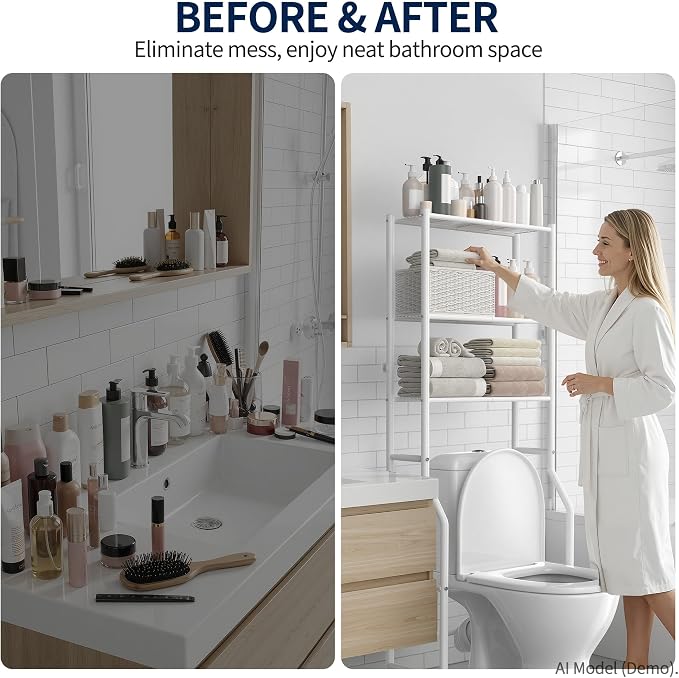 GloTika 3-Tier Over Toilet Storage Rack, Metal Over Toilet Bathroom Organizer - Image 7