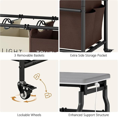 Hoctieon 3 Section Laundry Sorter Cart - Image 7