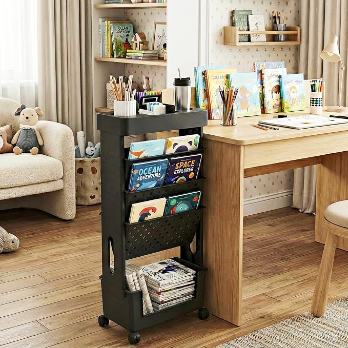 5-Tier Rolling Bookshelf Magazine Rack - Image 2