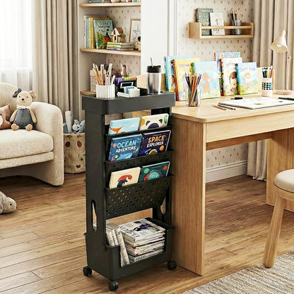 5-Tier Rolling Bookshelf Magazine Rack - Image 2