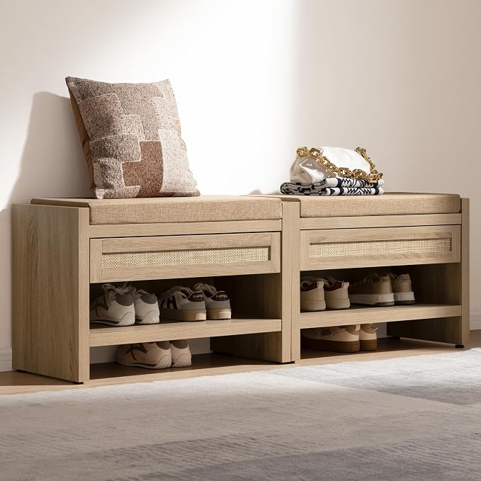 SICOTAS Rattan Shoe Bench Entryway Bench - Image 8