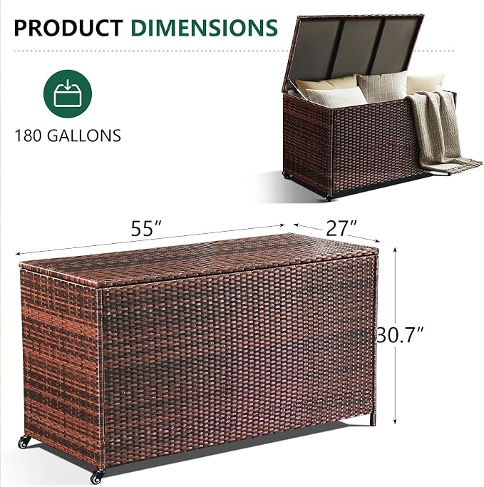 AVAWING 180 Gallon Wicker Deck Box - Image 4