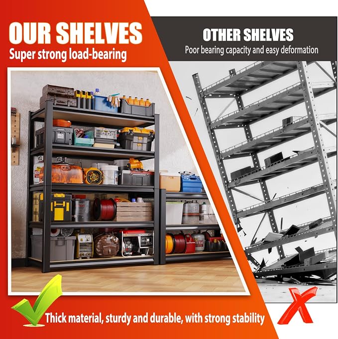 Set of 3 46" W Garage Shelving-2050 lbs 5 Tier Storage Shelves, Adjustable - Image 6