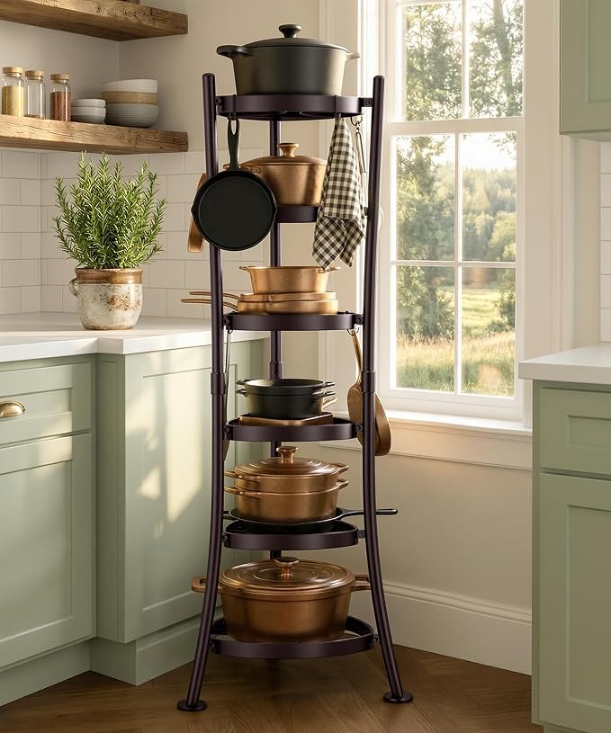 KES Oiled Bronze Freestanding Pot Rack, 6-Tier Cast Iron Cookware Stand by KES