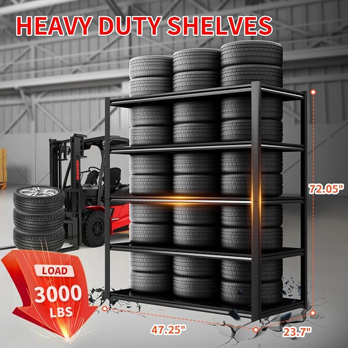 47.2" W x 23.7" D Garage Shelving Heavy Duty Storage Racks 3000LBS Adjustable - Image 2