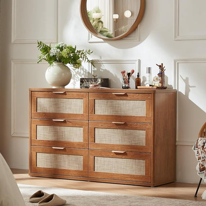 LEYAOYAO Rattan Dresser for Bedroom Set of 2, Boho 48" Wide 6 Drawer Dresser - Image 7