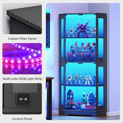 IRONCK 71 Inch Carbon Fiber Corner Glass Display Cabinet - Image 8