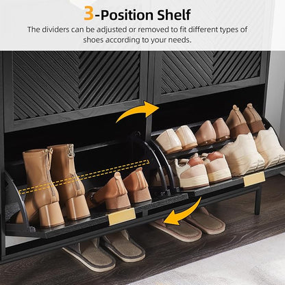 Shoe Cabinet with 4 Flip Drawers, Narrow Entryway Rack, Freestanding, - Image 6