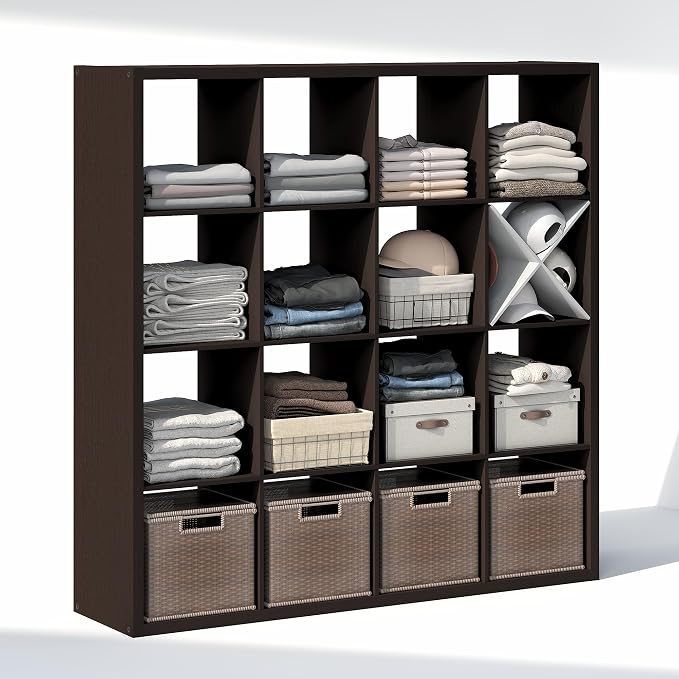 Furinno Cubic 16-Cube Closet Organizers and Storage, Dark Oak | Extra Thick - Image 5