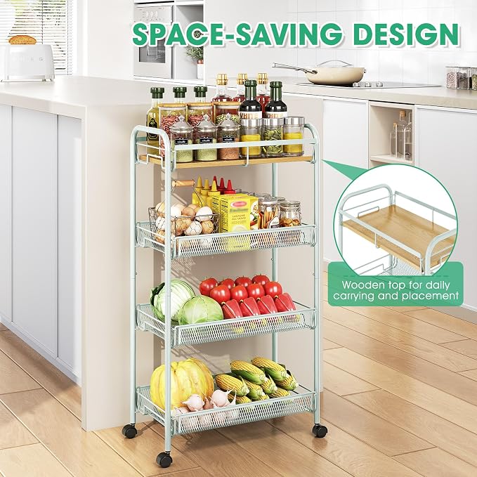 TOOLF 4-Tier Rolling Cart, Metal Utility Cart, Slide Out Storage Cart - Image 3