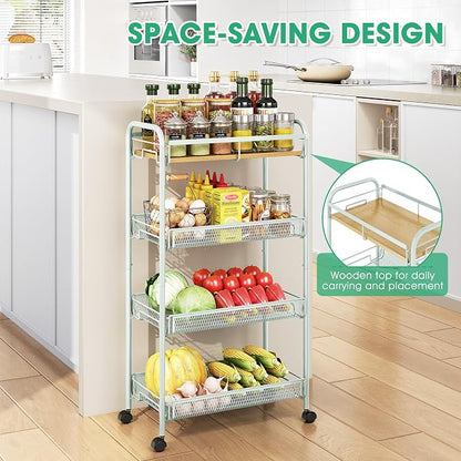 TOOLF 4-Tier Rolling Cart, Metal Utility Cart, Slide Out Storage Cart - Image 3