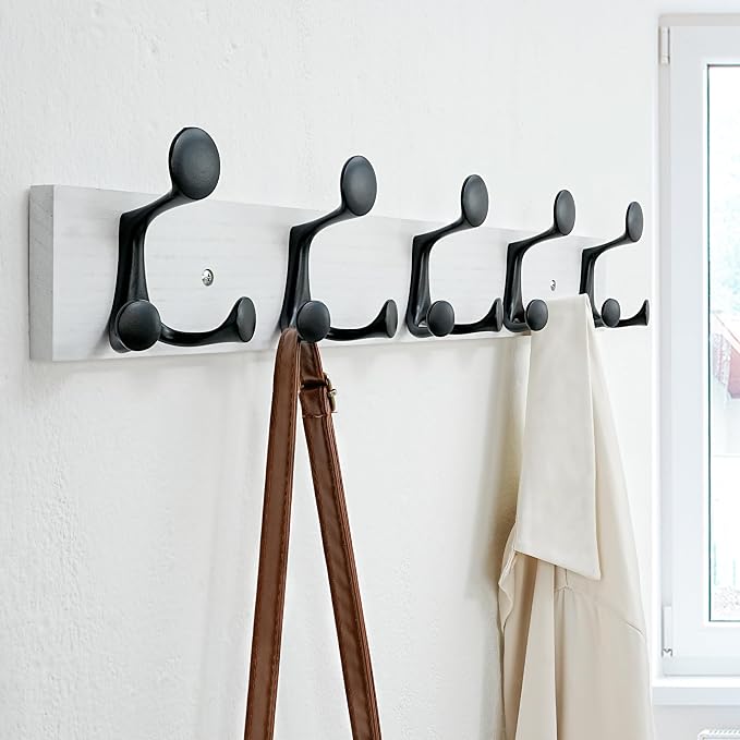 SKOLOO 24-Inch White Wood Coat Rack Wall Mount - Image 3