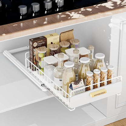 Under Sink Organizer, Kitchen Pull Out Cabinet Organizer, Mute Slide Out Metal by HOMEBOSILY