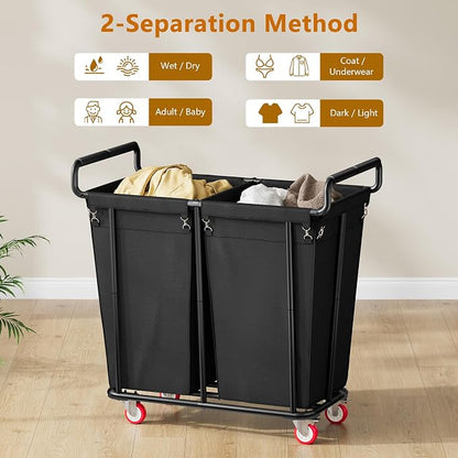 Large laundry hamper with Wheels, 2 Bag 360L Big Rolling Laundry Basket Sorter - Image 2
