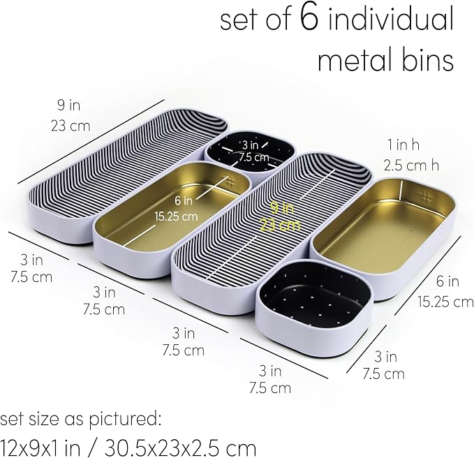 Three by Three Seattle 6 Piece Shallow Metal Organizer Tray Set - Image 4