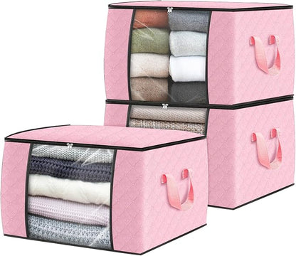 Fab totes 3 Pack Clothes Storage, Foldable Thick Fabric Blanket Storage Bags by Fabtotes