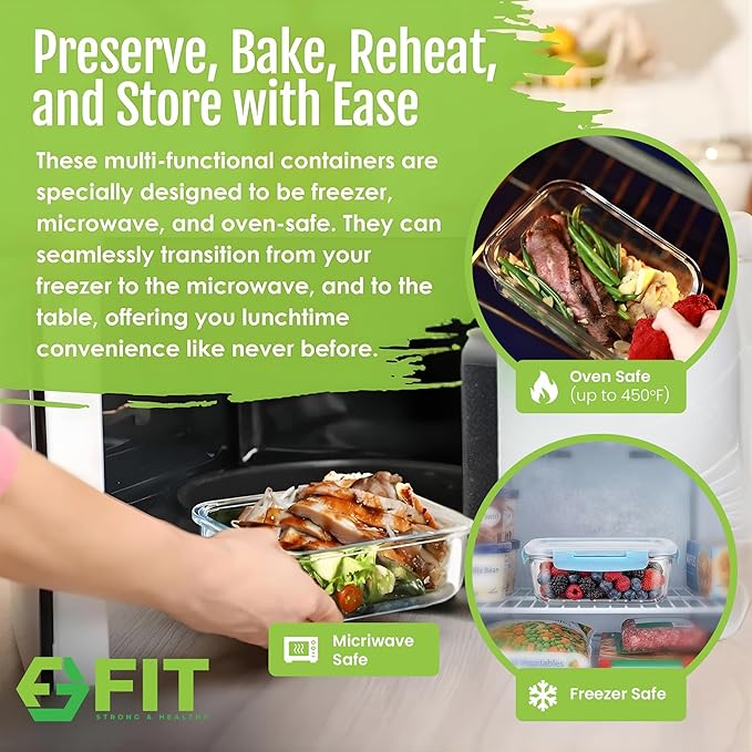 FIT Strong & Healthy Glass Meal Prep Containers, 2 & 3 Compartments - Image 2