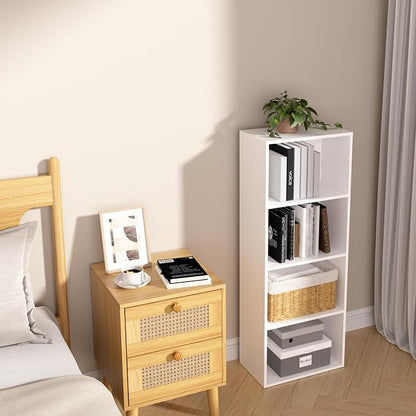 Wooden 4 Cube Storage Organizer, 4 Tier Tall Modern Bookshelf Freestanding - Image 8