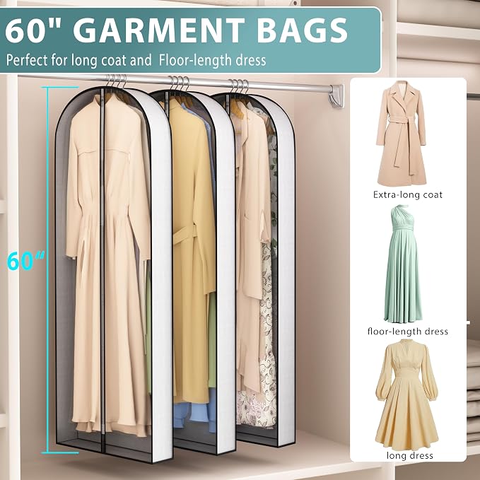 60” Garment Bags for Hanging Clothes 4” Gusseted - - Image 2