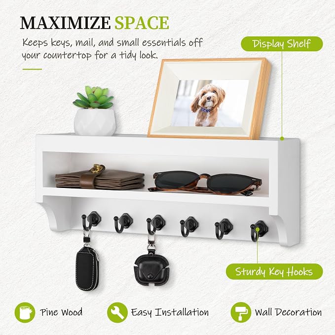 Nekon Key Holder Wall Mount, 12.8" W x 5.6" H x 3.7" D Wall Mounted Key and - Image 2