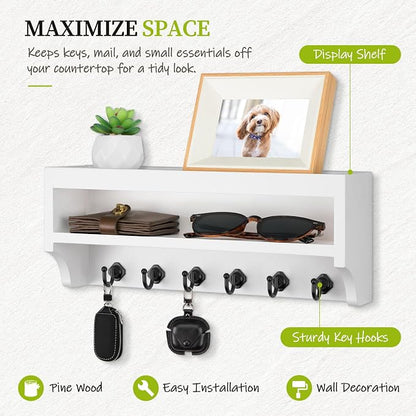 Nekon Key Holder Wall Mount, 12.8" W x 5.6" H x 3.7" D Wall Mounted Key and - Image 2