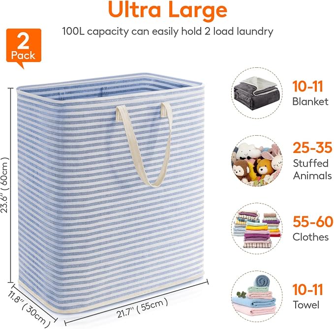 Lifewit 2 Pack Laundry Basket 100L Each, Collapsible Clothes Hamper - Image 4