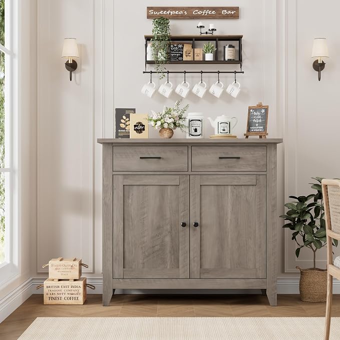 HORSTORS Farmhouse Kitchen Storage Cabinet, Small Buffet, Coffee Bar, 35.8"W - Image 4