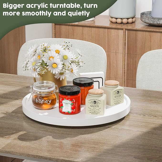 White Lazy Susan, 13.2 Inch Non-Skid Bamboo Turntable - Image 3