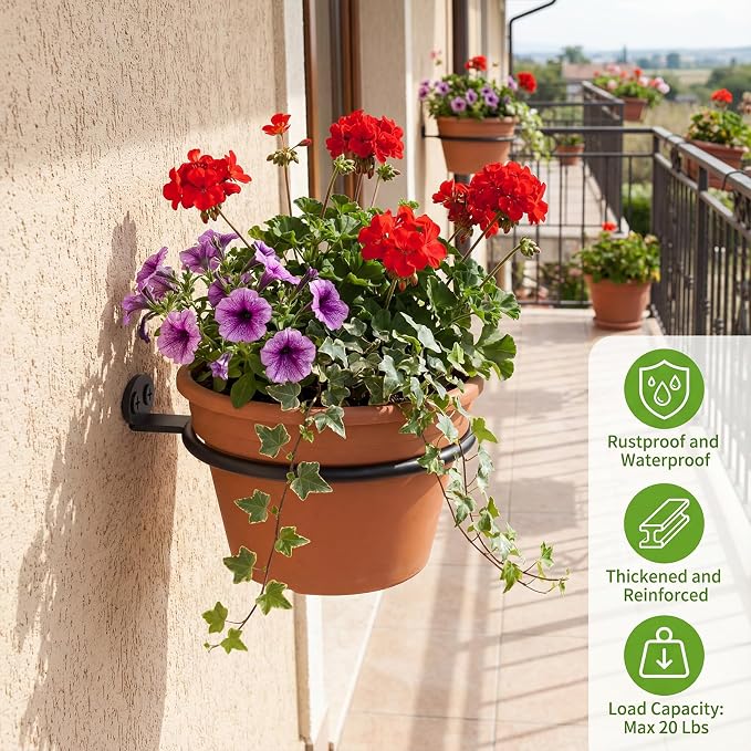 8 Inch Wall Plant Holder Set of 8, Metal Flower Pot Hangers, Wall Mounted - Image 4