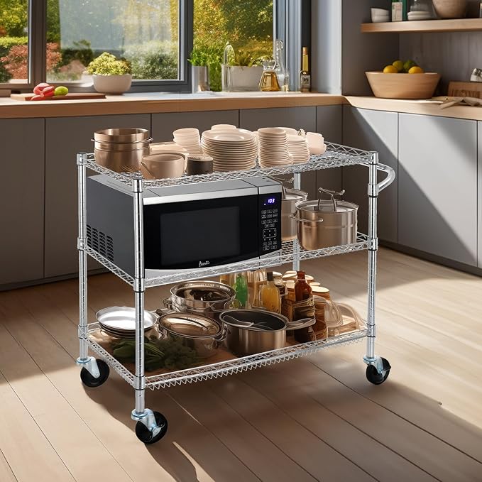 Finnhomy 3 Tier Heavy Duty Commercial Grade Utility Cart, Wire Rolling Cart - Image 3
