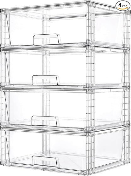Vtopmart 4 Pack Large Clear Stackable Storage Drawers | Easily Assemble by Vtopmart