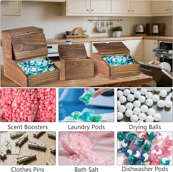 Wooden Laundry Dishwasher Pods Container, Storage - Image 5