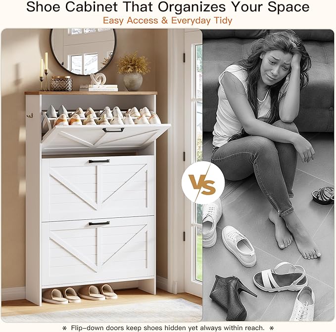 Nicetree Shoe Cabinet, 3 Flip Drawers & Adjustable Shelves, Ultra Slim - Image 6