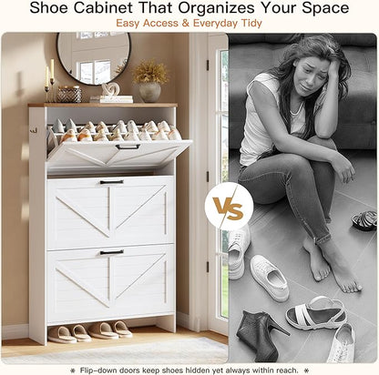 Nicetree Shoe Cabinet, 3 Flip Drawers & Adjustable Shelves, Ultra Slim - Image 6