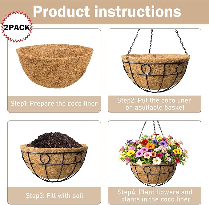 2 Pack 12 inch Black Round Metal Wire Hanging Planter Basket Outdoor Hanging - Image 2