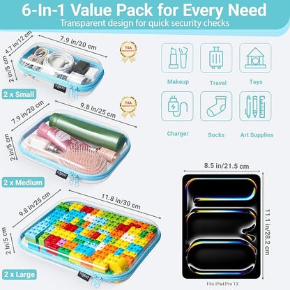 YQBRAO 6 Pack Sky Blue Clear Hard Shell Zipper Case, 1.2mm Heavy Duty - Image 4
