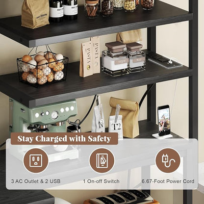 L-Shaped Bakers Rack with Power Outlet, 6-Tier Microwave Stand with Open Storage - Image 5