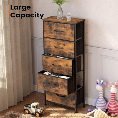 Tall Dresser Vertical Fabric Storage Tower, 5 Drawers | Sturdy Steel Frame - Image 4