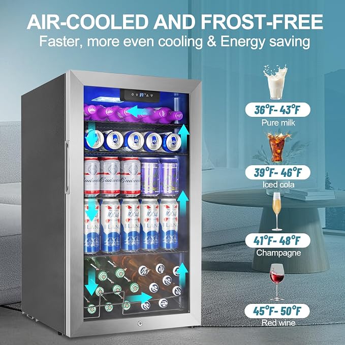 128 Cans Beverage Refrigerator Cooler, 3.2 Cu.Ft Mini Drink Fridge Glass Door - Image 3